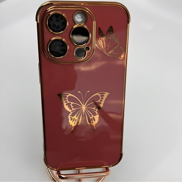 Pink Flutter: Flaunt Your Style with Luxurious Butterflies iPhone‎ 14 Pro Case! - Picture 1 of 4